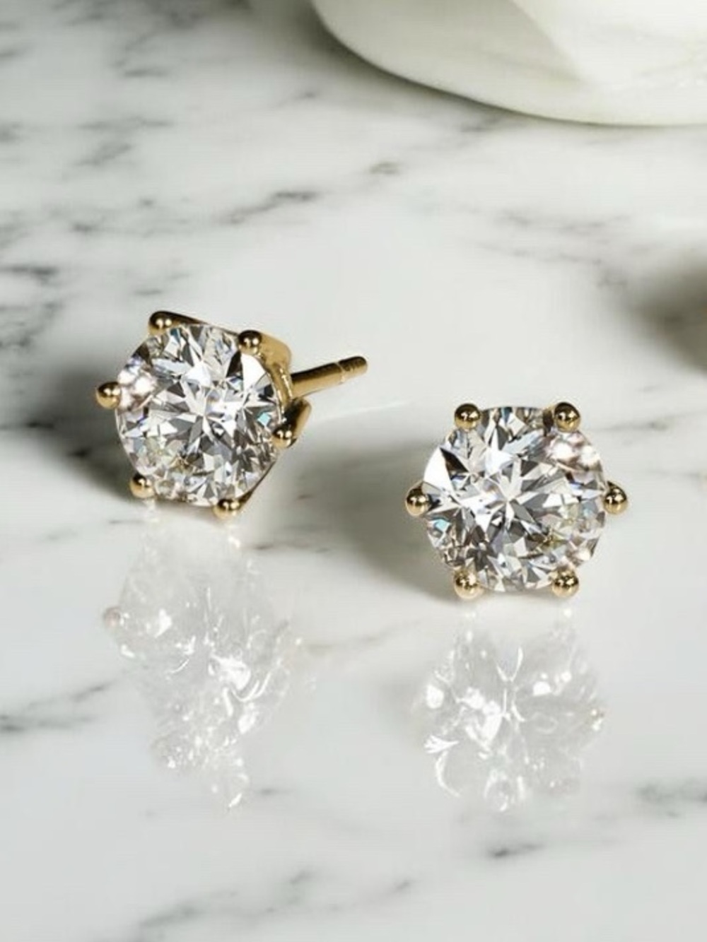 Classic Gold Tone Round-Cut Solitaire Stud Earrings - Clear Crystal